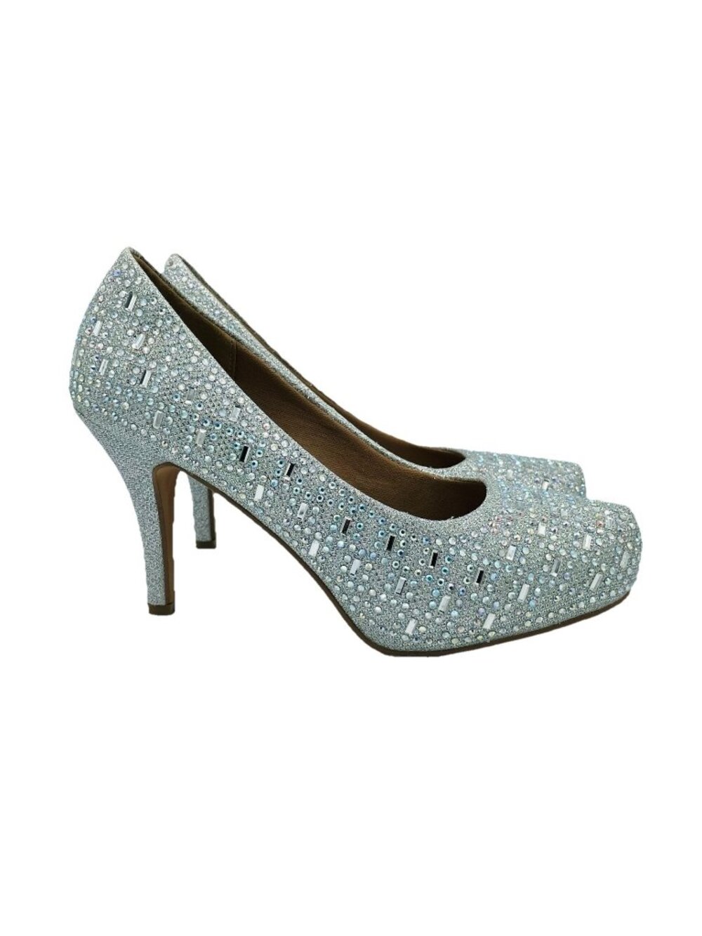 Delicacy Shoes Womens Size 7 Silver Rhinestone Embellished Heels Slip On Pumps